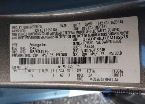 2014 Ford Fiesta Se from USA, damaged, VIN 3FADP4EJ7EM162675